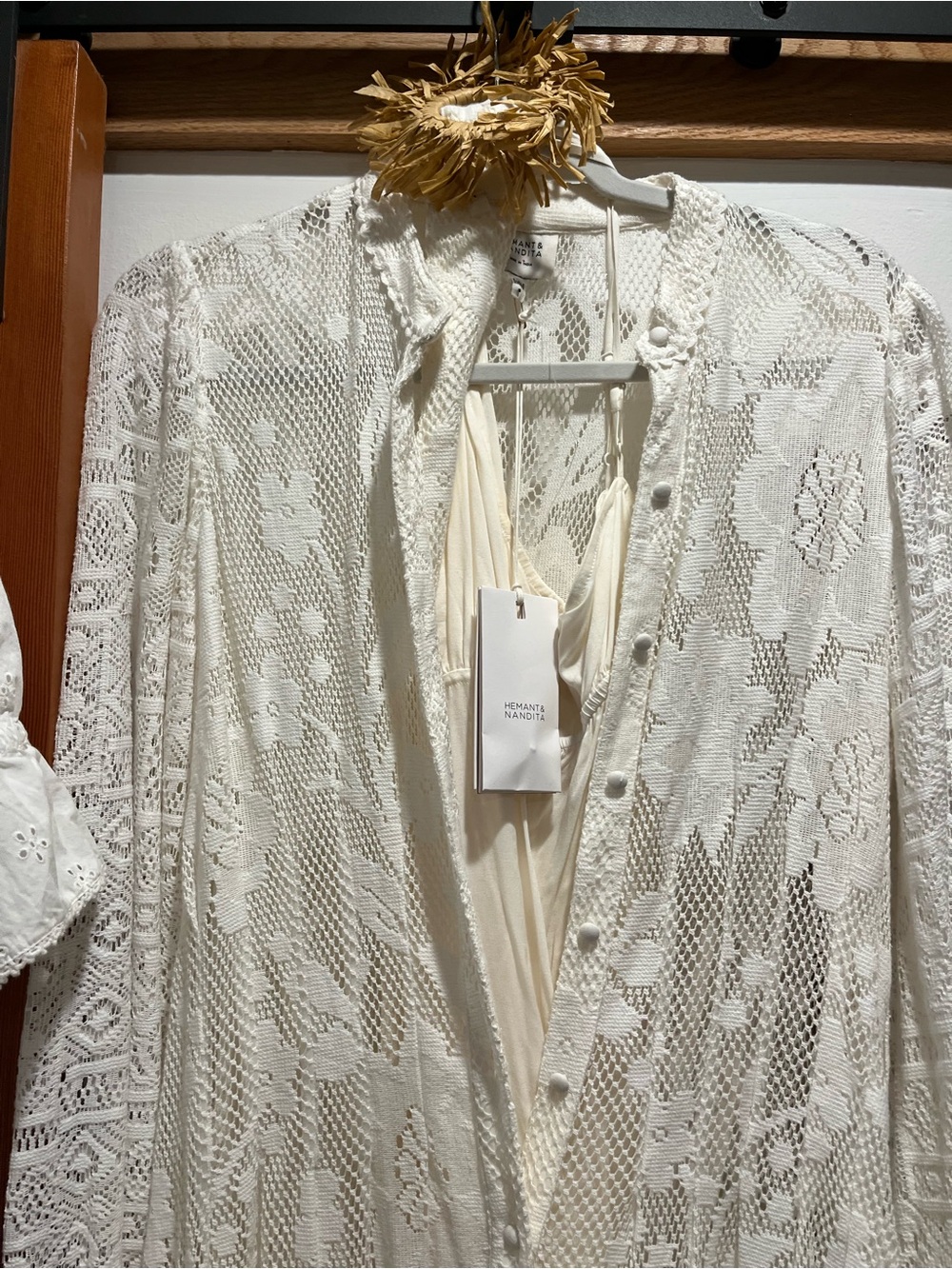 NWT Hemant & Nandita Nysa Shirt Dress Off White Lace Maxi Boho Bridal - Picture 5 of 8